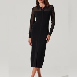 Astr Sheer Sleeve Black Dress